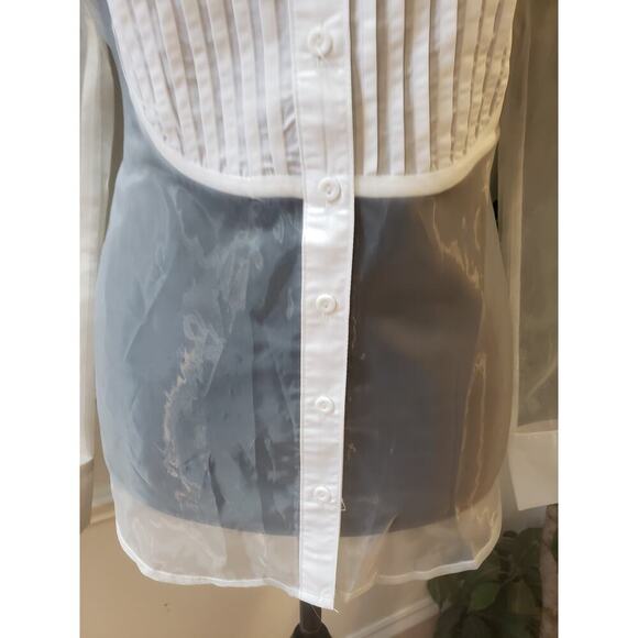 ICCON Button Down Shirt Women's Small White Lined Pleated Long Sleeve Collared - Picture 11 of 14